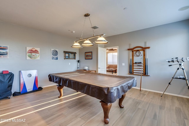 recreation room featuring light hardwood / wood-style flooring and pool table