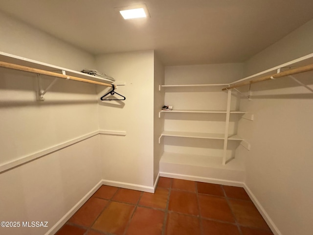 spacious closet featuring dark tile patterned floors