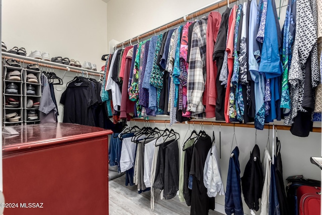 walk in closet with light wood-type flooring