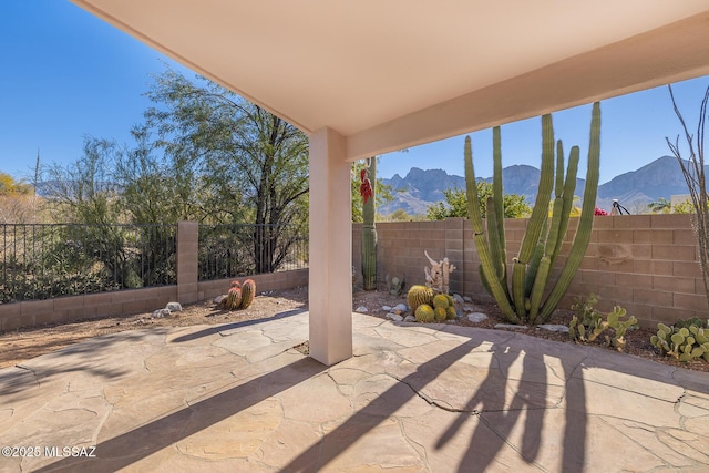 view of patio featuring a mountain view