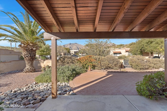 view of patio featuring a mountain view