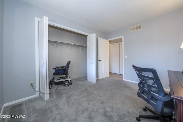 view of carpeted office space