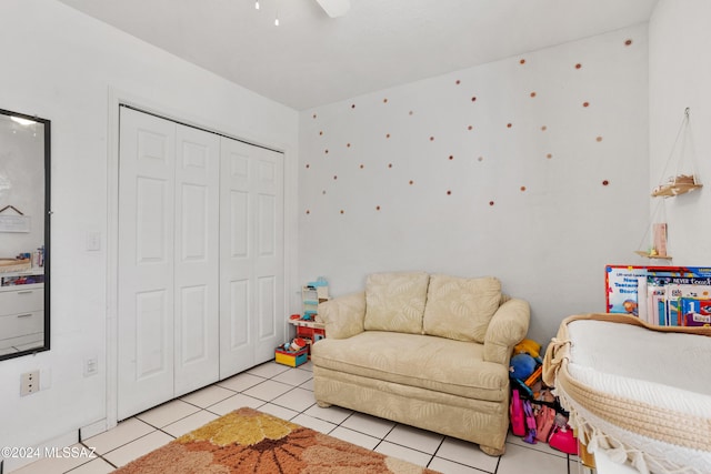 living area featuring light tile patterned flooring