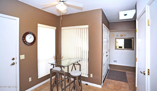 dining area featuring ceiling fan