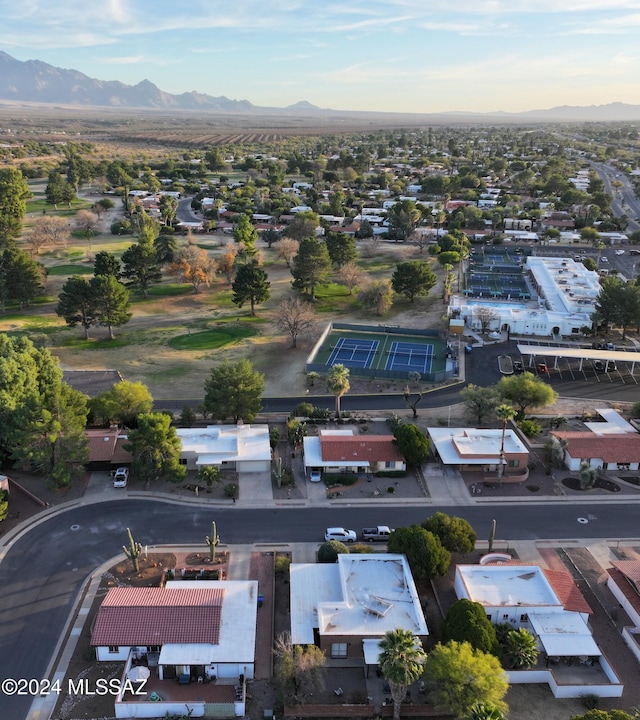 drone / aerial view featuring a mountain view