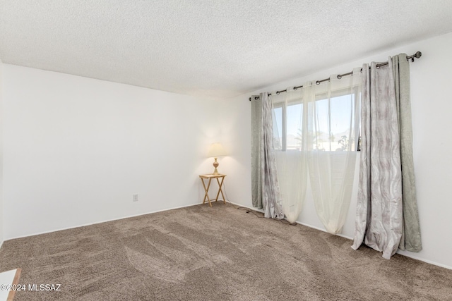 spare room featuring carpet flooring and a textured ceiling