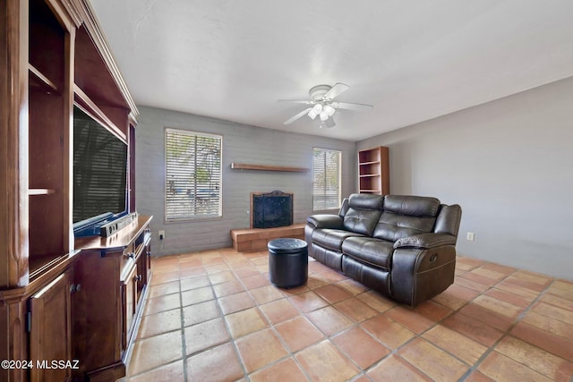 living room with ceiling fan