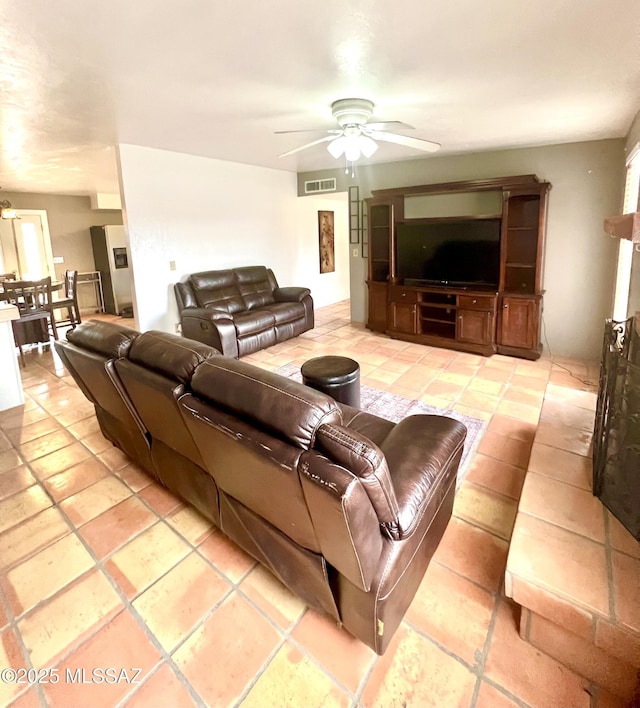 living room with ceiling fan