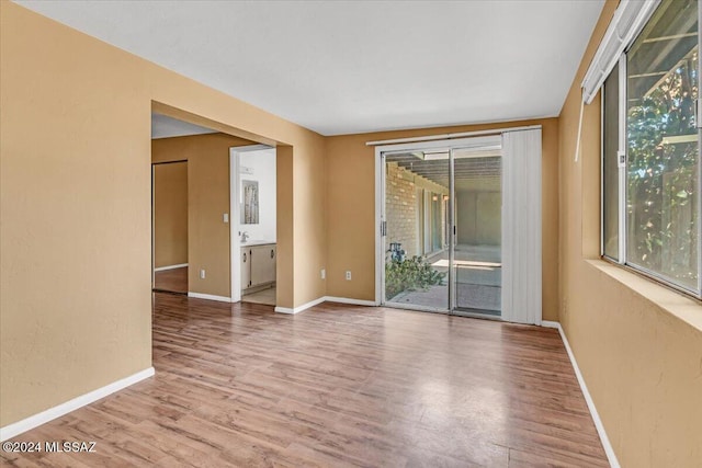 empty room with light hardwood / wood-style floors and plenty of natural light