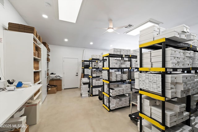 storage featuring ceiling fan