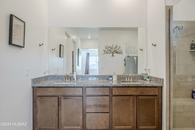 bathroom with vanity and walk in shower