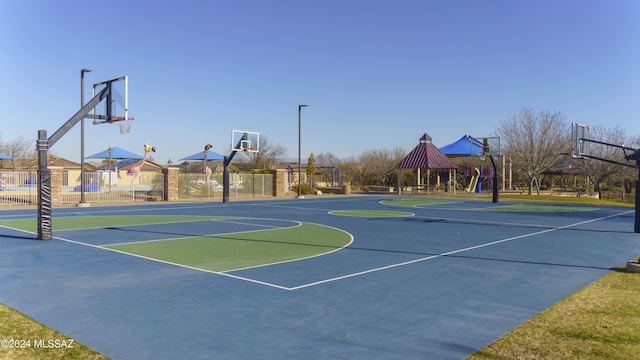 view of basketball court with a gazebo