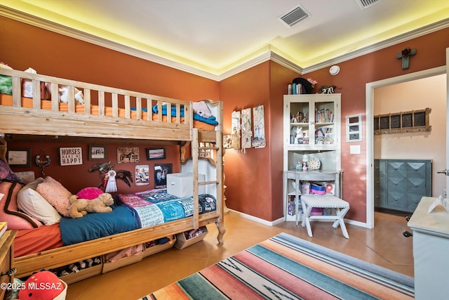 bedroom with crown molding