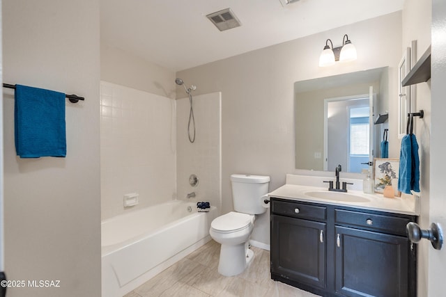 full bathroom featuring  shower combination, toilet, and vanity