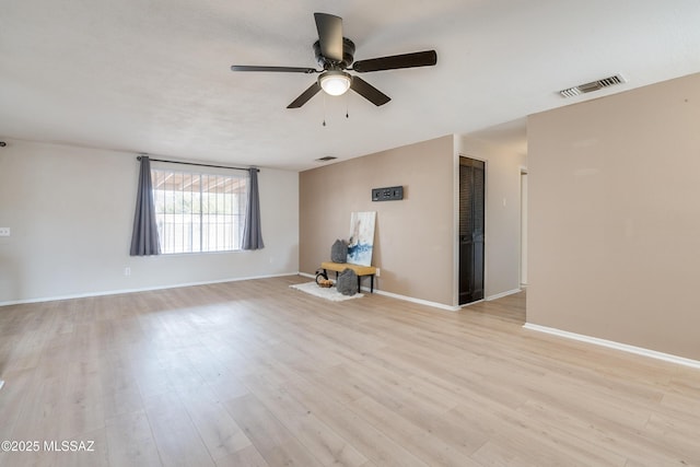 spare room featuring ceiling fan and light hardwood / wood-style flooring