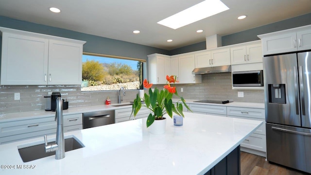 kitchen featuring backsplash, appliances with stainless steel finishes, sink, and white cabinets