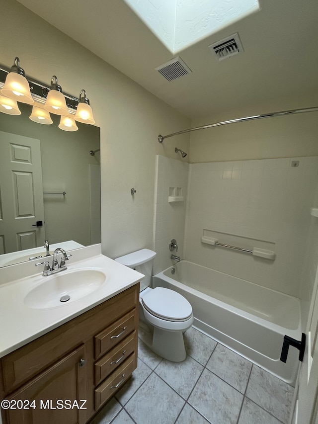 full bathroom with vanity, tile patterned flooring, washtub / shower combination, and toilet