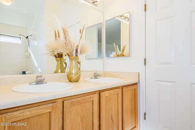 bathroom with vanity and walk in shower