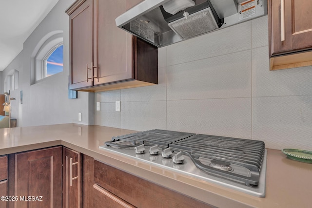 kitchen with stainless steel gas cooktop and ventilation hood