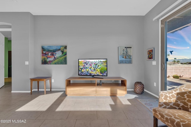 living room featuring light tile patterned floors