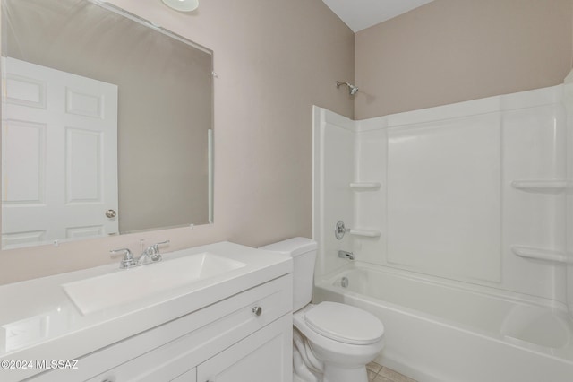 full bathroom with tile patterned floors, vanity, toilet, and tub / shower combination