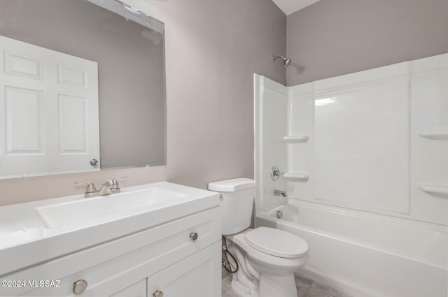 full bathroom with tile patterned flooring, vanity, toilet, and bathtub / shower combination