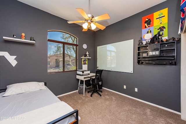 bedroom featuring carpet flooring and ceiling fan