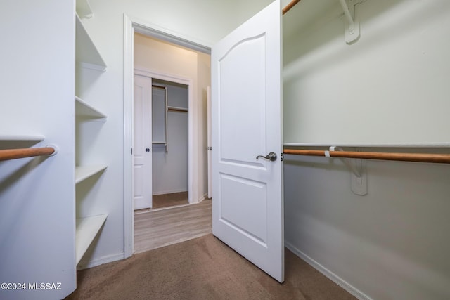 walk in closet with carpet flooring