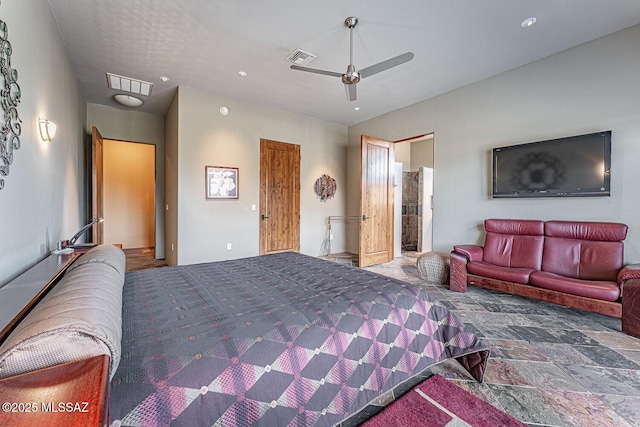 bedroom featuring ceiling fan