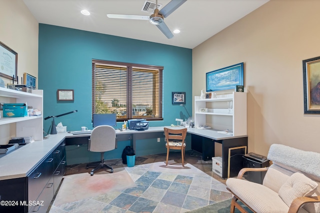 home office featuring ceiling fan