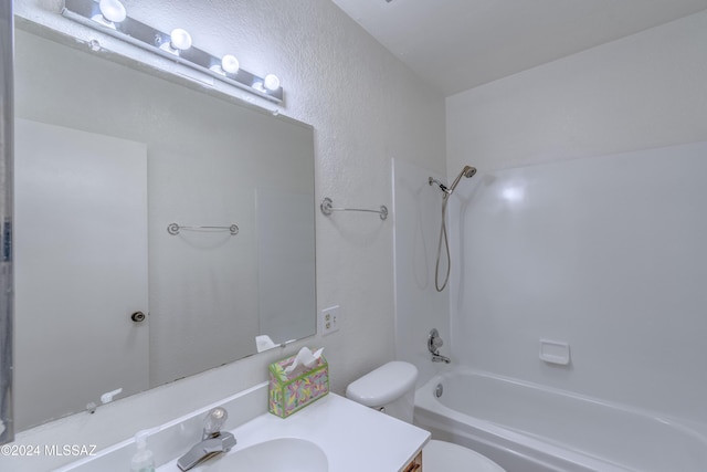 full bathroom featuring vanity, shower / bathtub combination, and toilet