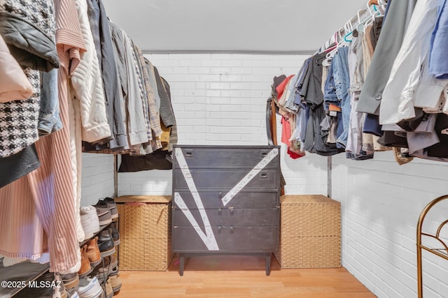 walk in closet with light wood-type flooring