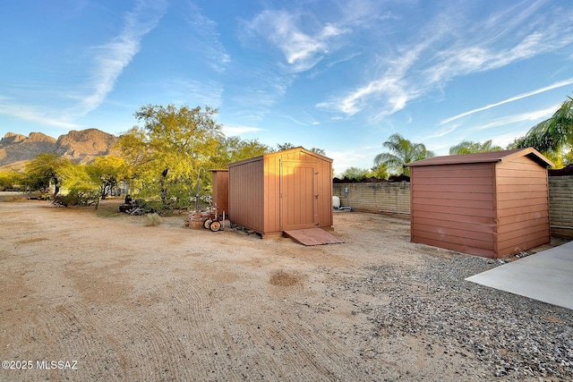 view of outdoor structure featuring a mountain view