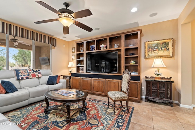 living room featuring light tile patterned floors