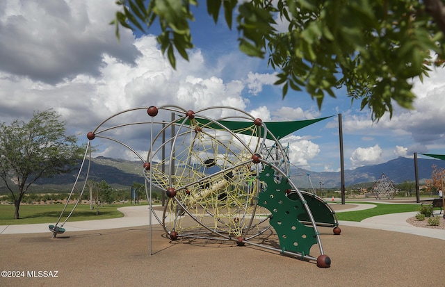 view of play area featuring a mountain view