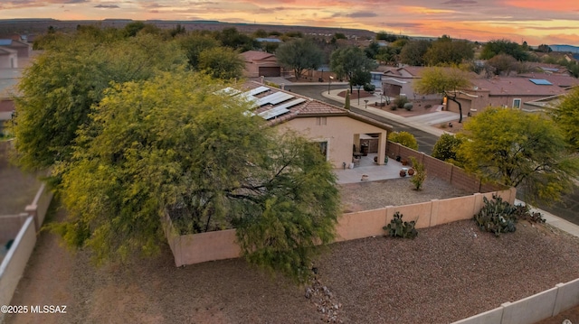 view of aerial view at dusk