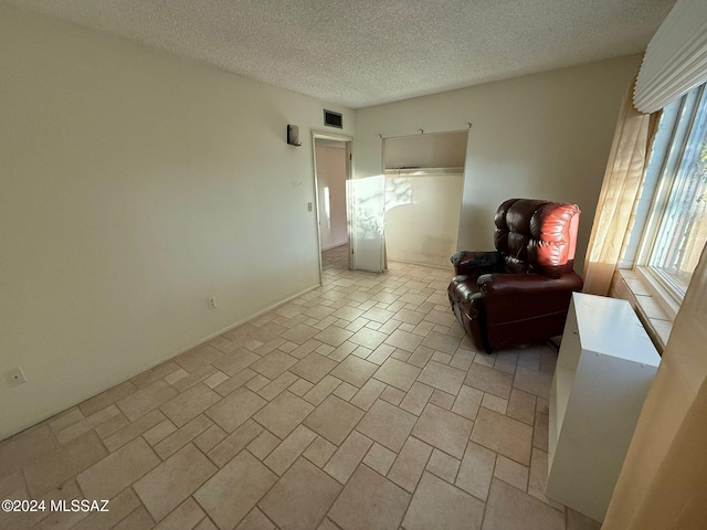 sitting room with a textured ceiling