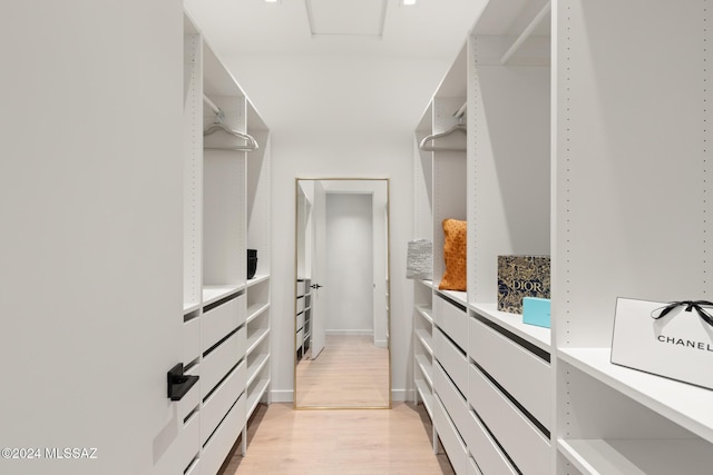 walk in closet featuring light hardwood / wood-style flooring