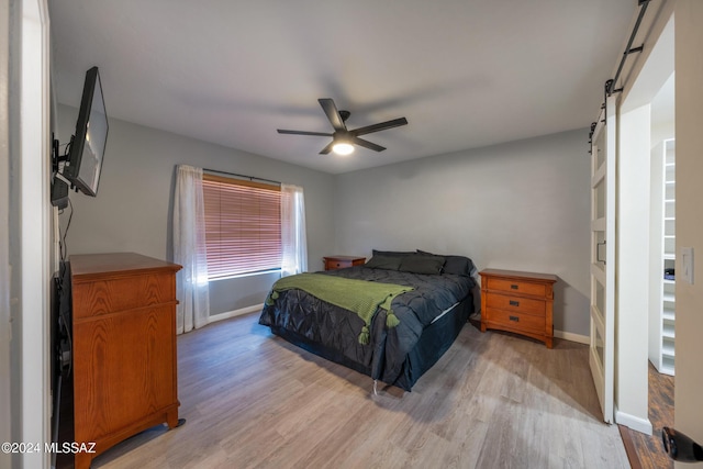 bedroom featuring ceiling fan and light hardwood / wood-style floors