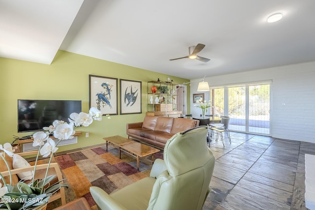 living room with ceiling fan