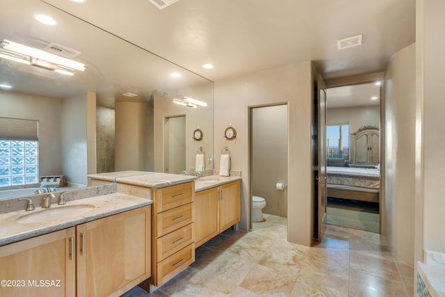 bathroom featuring vanity, toilet, and a healthy amount of sunlight