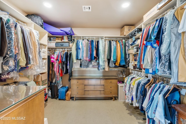 spacious closet with light colored carpet