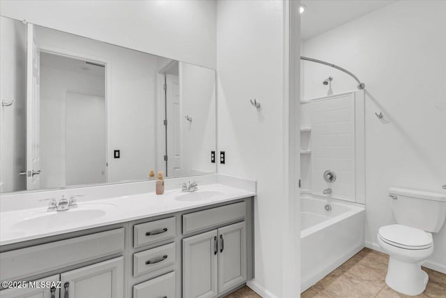 full bathroom featuring tile patterned flooring, vanity, toilet, and tub / shower combination