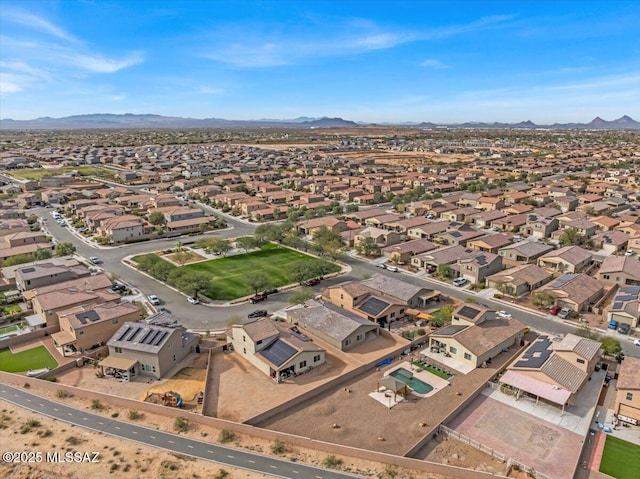 bird's eye view with a mountain view