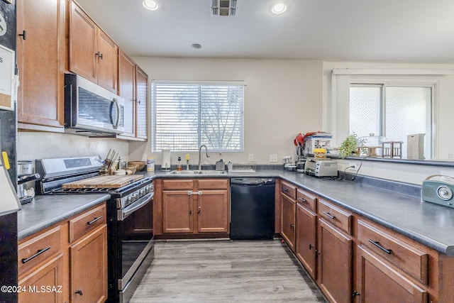 kitchen featuring sink, light hardwood / wood-style flooring, and appliances with stainless steel finishes