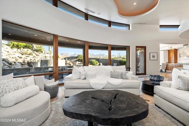 living room featuring a high ceiling