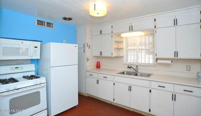 kitchen with white cabinetry, sink, and white appliances