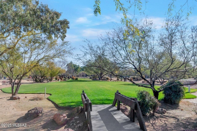 view of property's community with a lawn