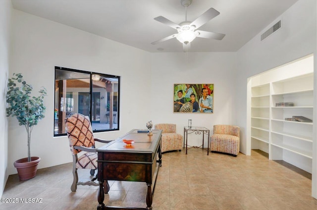 office area with ceiling fan