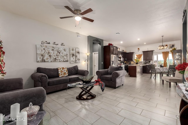 living room featuring ceiling fan